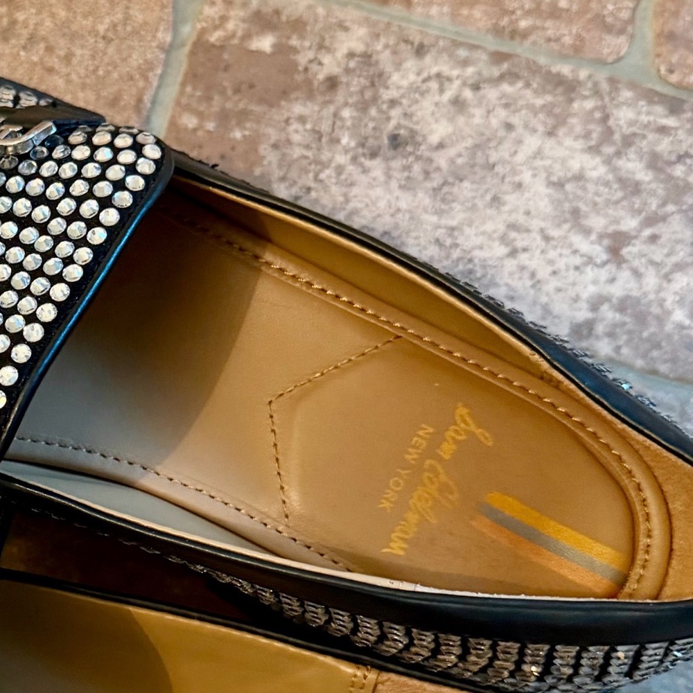 Sam Edelman Lars Glitz Black and Silver Rhinestone Embellished Loafers - Picture 2 of 9
